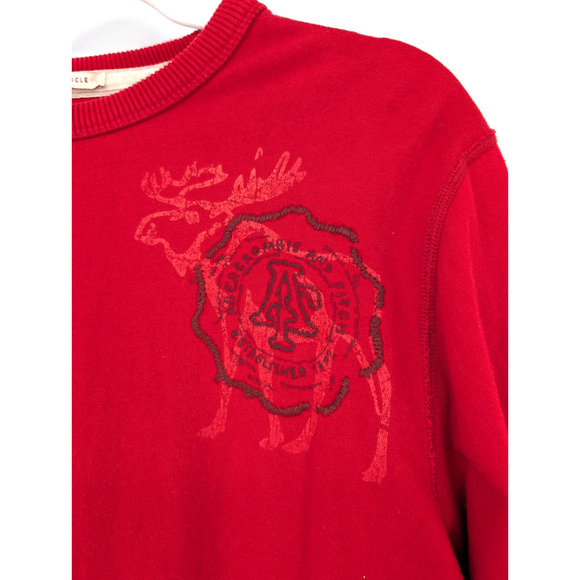VTG Y2K Mens Red Abercrombie & Fitch Moose Logo Long Sleeve Muscle Fit Tee MED - Picture 2 of 9